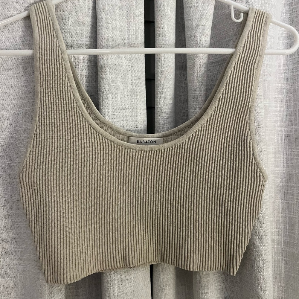 Babaton Taupe Ribbed Crop Top